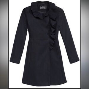 NWT Rothschild Ruffled Front Coat Black light weight winter dress jacket 7/8